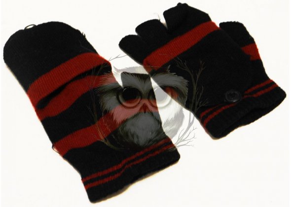 Перчатки детские вязаные, с откидным клапаном, красно-черные