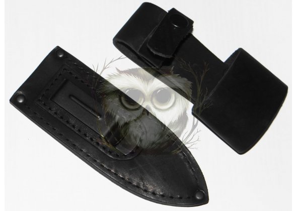 Чехол для ножа 150х45мм с застежкой, подвесом и скобой, кожа, черный, обоюдка