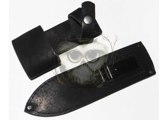 Чехол для ножа 200х45мм с застежкой, подвесом и скобой, кожа, черный, обоюдка