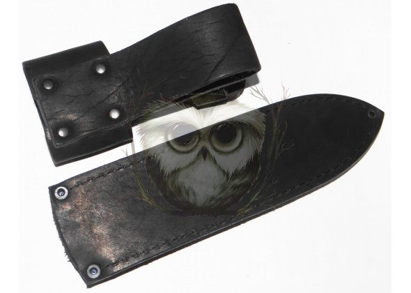 Чехол для ножа 200х45мм с застежкой, подвесом и скобой, кожа, черный, обоюдка