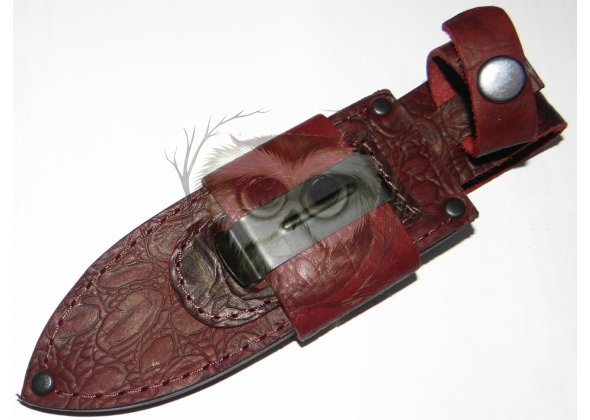 Чехол для ножа 150х45мм с застежкой, подвесом и скобой, кожа, коричневый крокодил, обоюдка