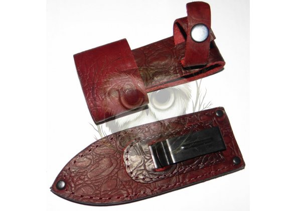 Чехол для ножа 150х45мм с застежкой, подвесом и скобой, кожа, коричневый крокодил, обоюдка