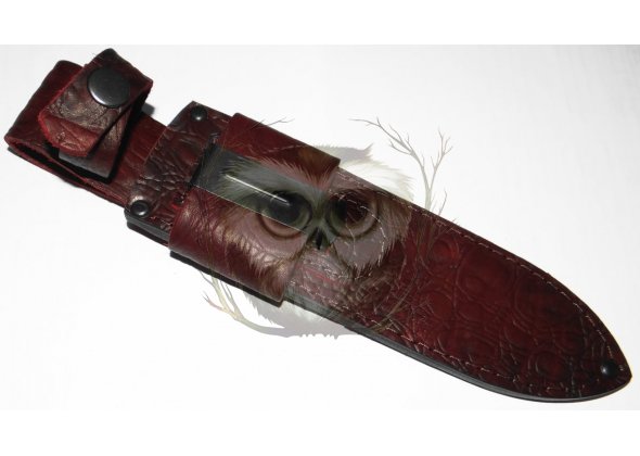 Чехол для ножа 200х45мм с застежкой, подвесом и скобой, кожа, коричневый крокодил, обоюдка