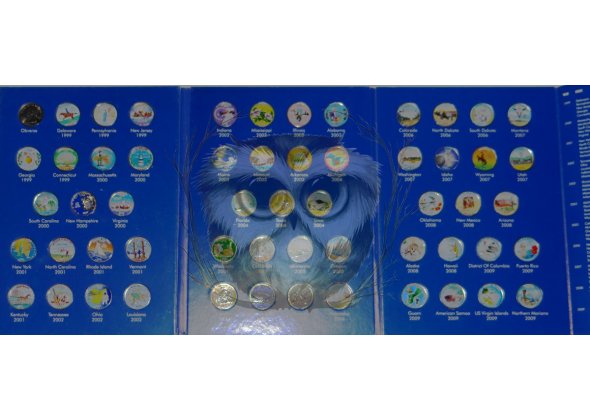 Коллекция цветных 25 центовых монет США, 1999-2009гг.