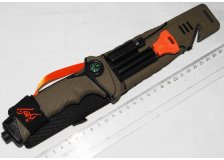 Нож выживания Gerber, в пластиковом чехле+огниво, фонарь, точилка, компас. Цвет хаки