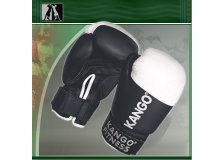 Перчатки бокс 10 унций KANGO, черно-белые, кожа (7006)